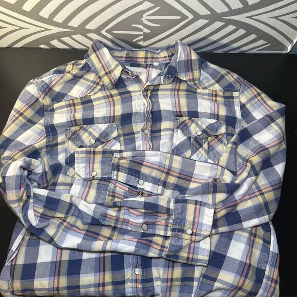 GUESS Other - Guess Mens Flannel Button Down Slim Fit Coupe Serree Shirt Western Pearl Snap L